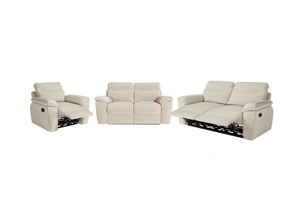 PACK - Canapé de relaxation ROSS manuel 3 et 2 places et fauteuil en tissu Easy Clean antitache
