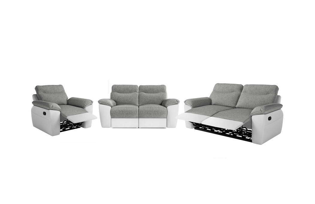 PACK - Canapé de relaxation ROSS manuel 3 et 2 places et fauteuil en tissu et simili