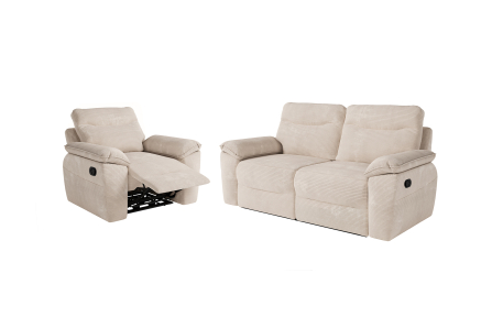 PACK - Canapé de relaxation ROSS manuel 3 places et fauteuil en velours côtelé