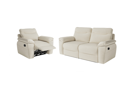 PACK - Canapé de relaxation ROSS manuel 3 places et fauteuil en tissu Easy Clean antitache