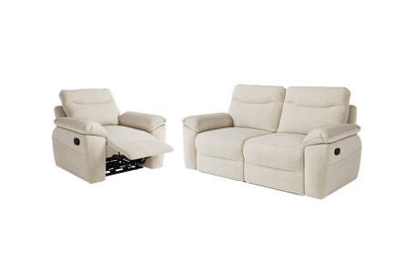 PACK - Canapé de relaxation ROSS manuel 3 places et fauteuil en tissu texturé 3D
