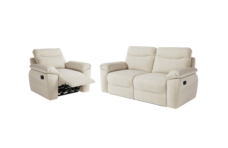 PACK - Canapé de relaxation ROSS manuel 3 places et fauteuil en tissu texturé 3D