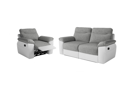 PACK - Canapé de relaxation ROSS manuel 3 places et fauteuil en tissu et simili