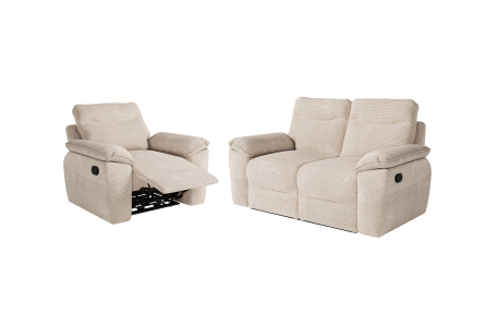 PACK - Canapé de relaxation ROSS manuel 2 places et fauteuil en velours côtelé