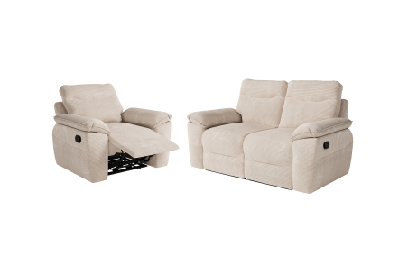 PACK - Canapé de relaxation ROSS manuel 2 places et fauteuil en velours côtelé