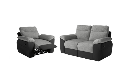 PACK - Canapé de relaxation ROSS manuel 2 places et fauteuil en tissu et simili