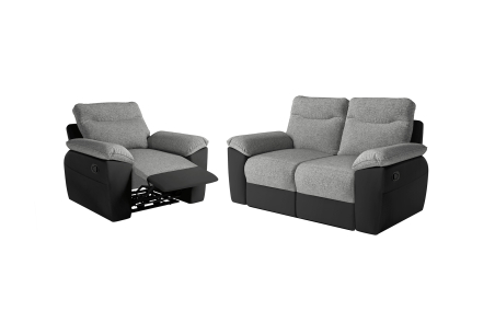 PACK - Canapé de relaxation ROSS manuel 2 places et fauteuil en tissu et simili