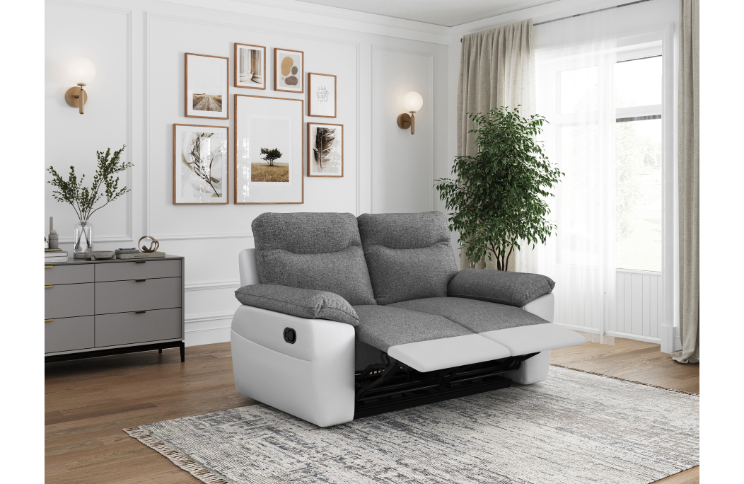 PACK - Canapé de relaxation ROSS manuel 2 places et fauteuil en tissu Easy Clean antitache