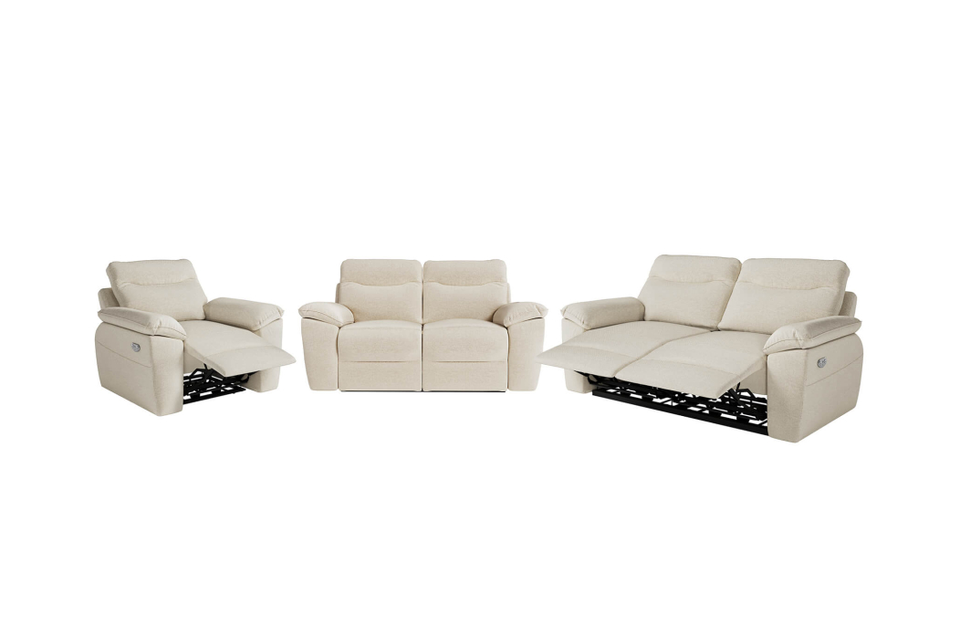 PACK - Canapé de relaxation ROSS électrique 3 et 2 places et fauteuil en tissu Easy Clean antitache