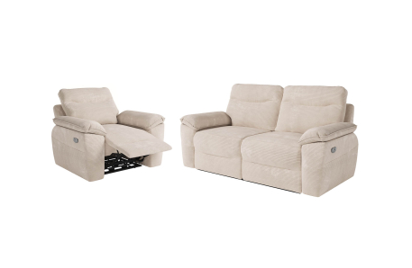 PACK - Canapé de relaxation ROSS électrique 3 places et fauteuil en velours côtelé