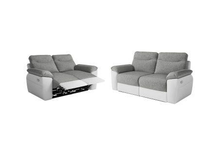 PACK - Canapé de relaxation ROSS électrique 2 et 3 places en tissu et simili