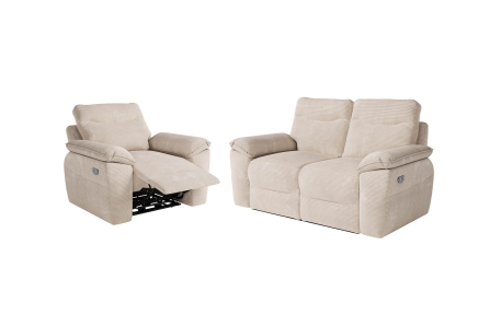 PACK - Canapé de relaxation ROSS électrique 2 places et fauteuil en velours côtelé