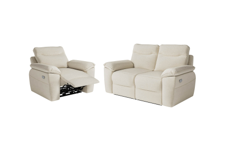 PACK - Canapé de relaxation ROSS électrique 2 places et fauteuil en tissu Easy Clean antitache