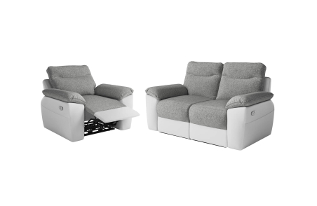 PACK - Canapé de relaxation ROSS électrique 2 places et fauteuil en tissu et simili