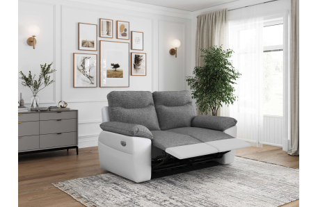 PACK - Canapé de relaxation ROSS électrique 2 places et fauteuil en tissu et simili