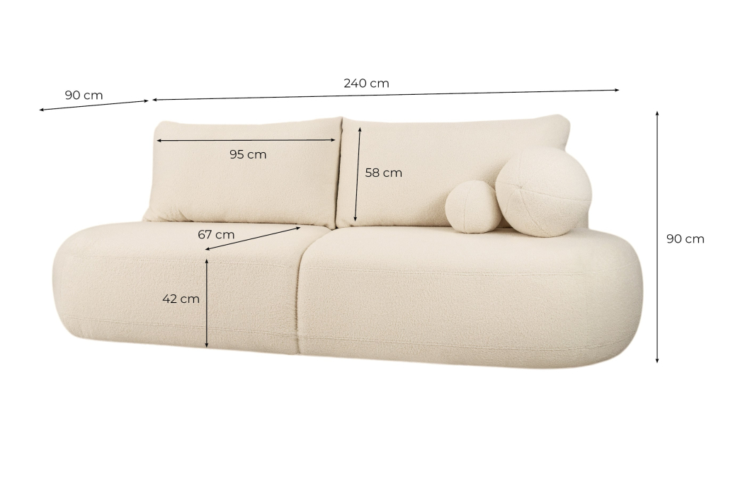 FABIO - Canapé convertible droit 4 places en tissu bouclettes