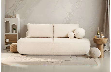 FABIO - Canapé convertible droit 4 places en tissu bouclettes