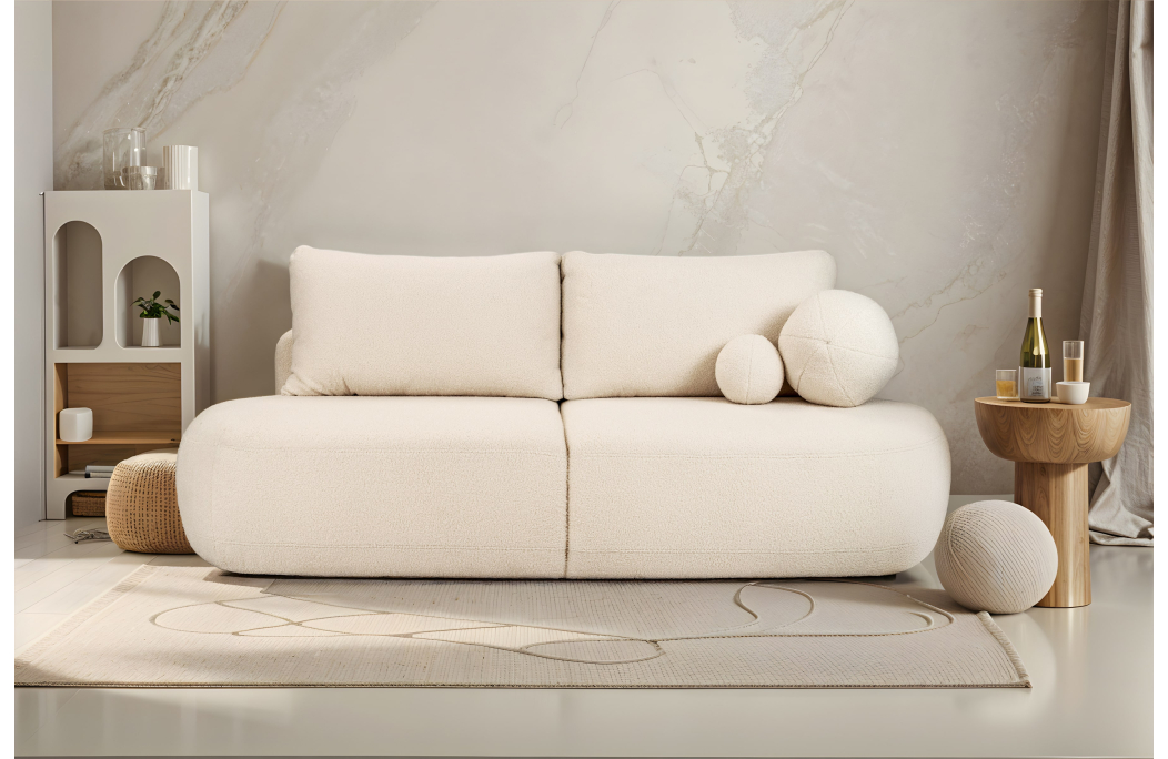 FABIO - Canapé convertible droit 4 places en tissu bouclettes