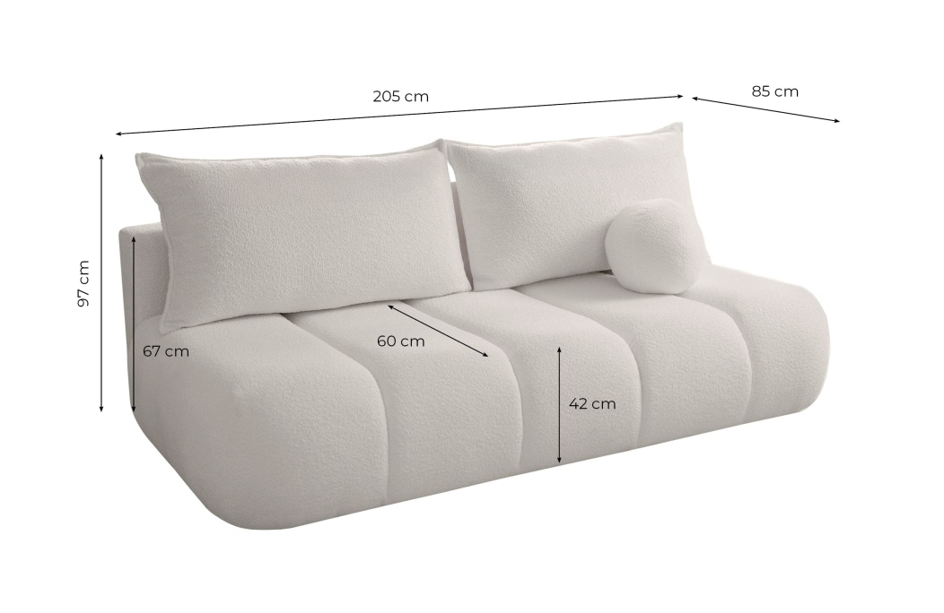 MERRY - Canapé convertible droit 3 places en tissu bouclettes