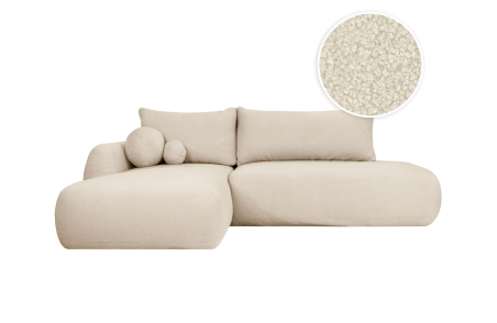 FABIO - Canapé d'angle convertible 5 places en tissu bouclettes