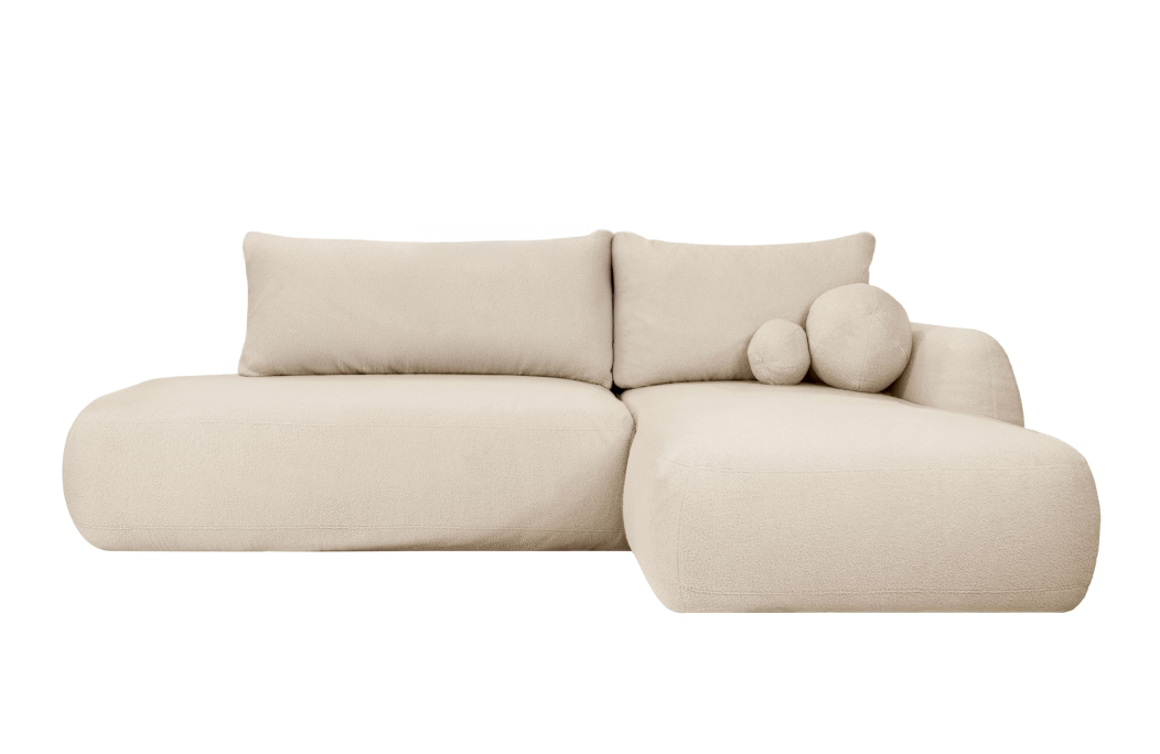 FABIO - Canapé d'angle convertible 5 places en tissu bouclettes