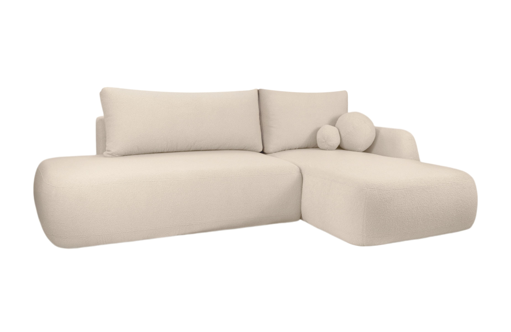 FABIO - Canapé d'angle convertible 5 places en tissu bouclettes