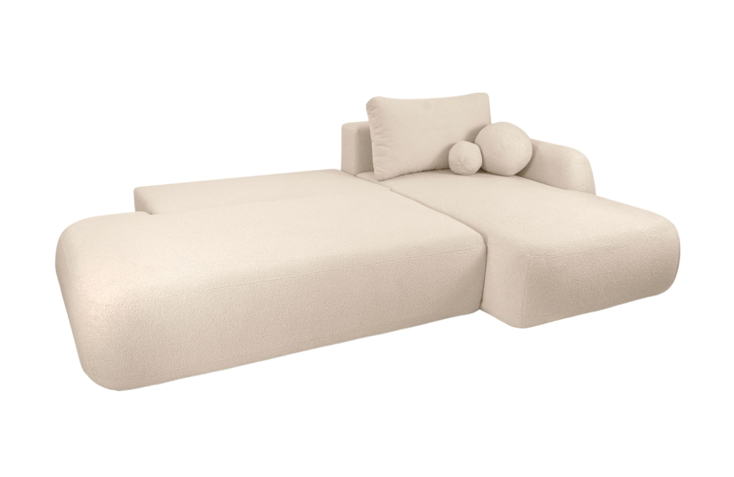FABIO - Canapé d'angle convertible 5 places en tissu bouclettes