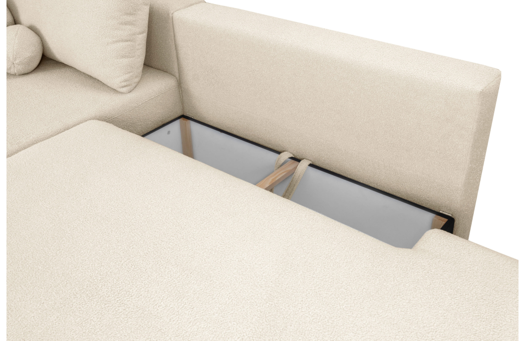FABIO - Canapé d'angle convertible 5 places en tissu bouclettes
