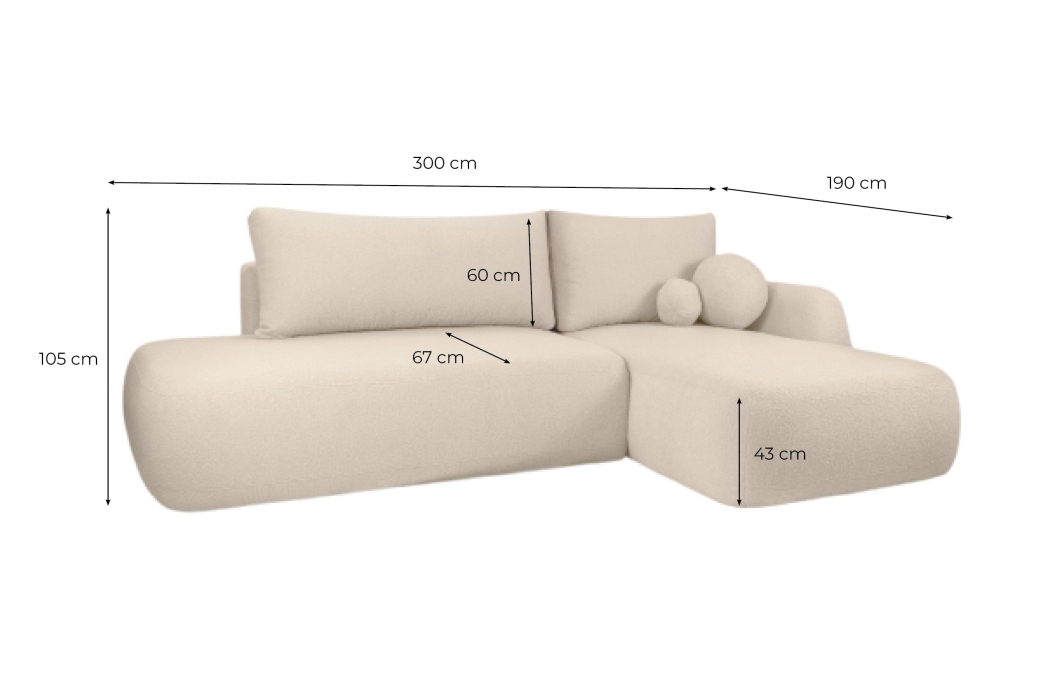 FABIO - Canapé d'angle convertible 5 places en tissu bouclettes