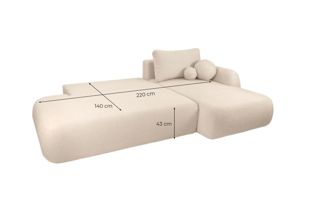 FABIO - Canapé d'angle convertible 5 places en tissu bouclettes