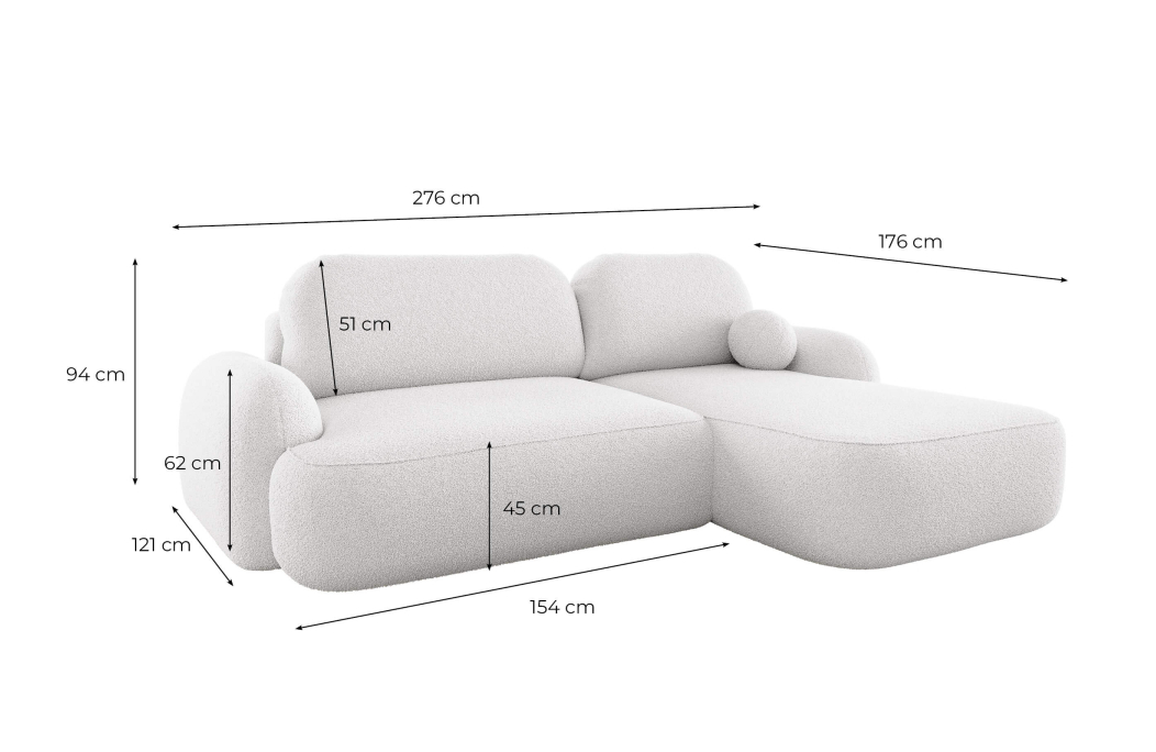 Canapé d'angle convertible 4 places MILLY avec coffre en tissu bouclette