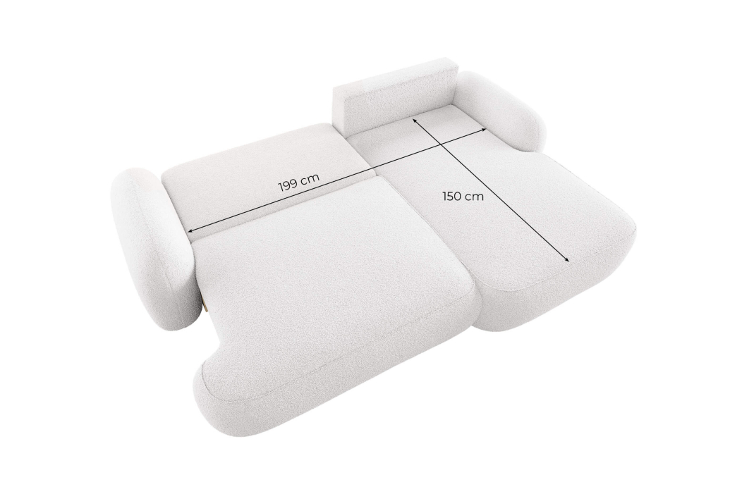 Canapé d'angle convertible 4 places MILLY avec coffre en tissu bouclette