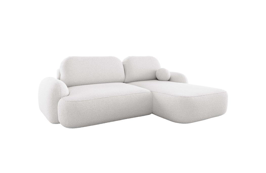 Canapé d'angle convertible 4 places MILLY avec coffre en tissu bouclette