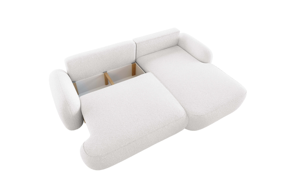 Canapé d'angle convertible 4 places MILLY avec coffre en tissu bouclette