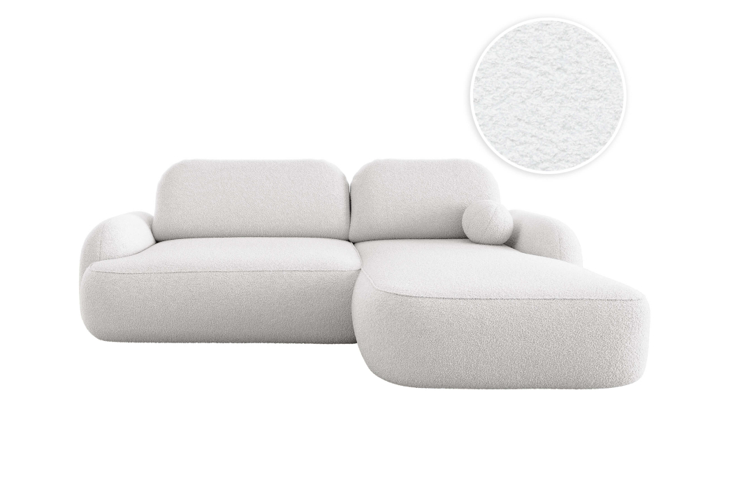 Canapé d'angle convertible 4 places MILLY avec coffre en tissu bouclette