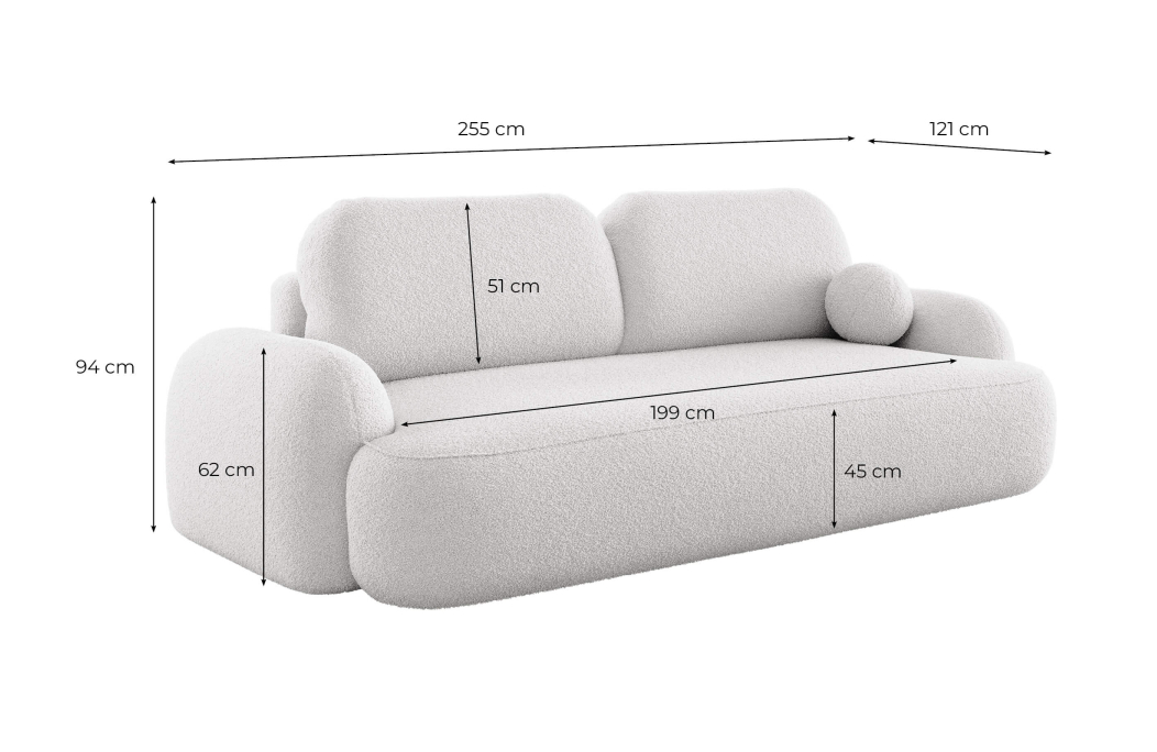 Canapé convertible 3 places MILLY avec coffre en tissu bouclette