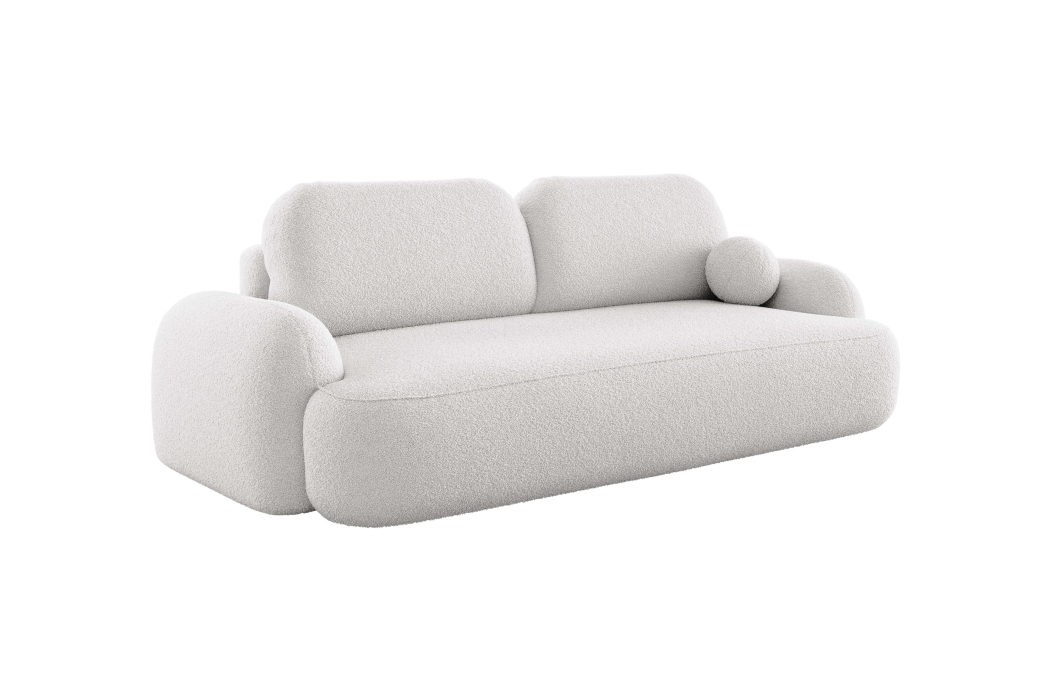 Canapé convertible 3 places MILLY avec coffre en tissu bouclette