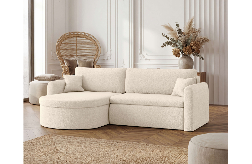 Canapé d'angle reversible convertible 4 places VERA en tissu bouclette
