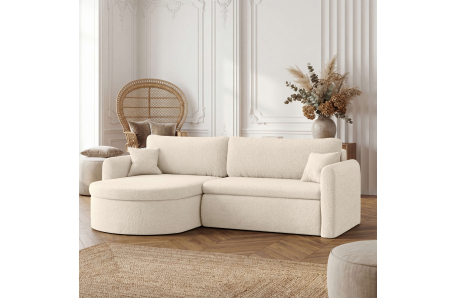 Canapé d'angle reversible convertible 4 places VERA en tissu bouclette