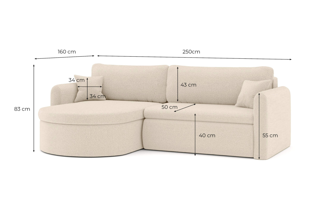 Canapé d'angle reversible convertible 4 places VERA en tissu bouclette