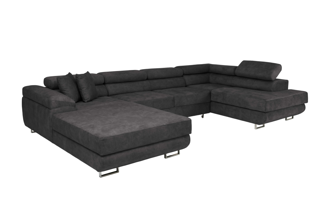 Canapé panoramique 6 places FLAVIO convertible avec 2 coffres en tissu