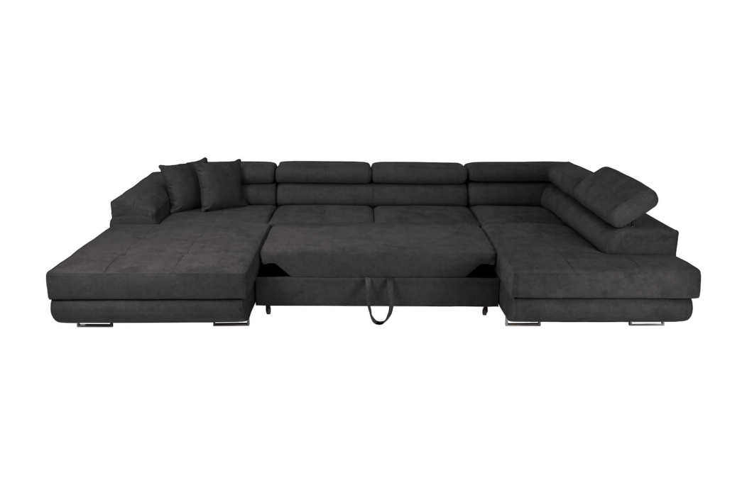 Canapé panoramique 6 places FLAVIO convertible avec 2 coffres en tissu