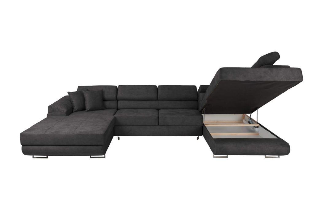 Canapé panoramique 6 places FLAVIO convertible avec 2 coffres en tissu