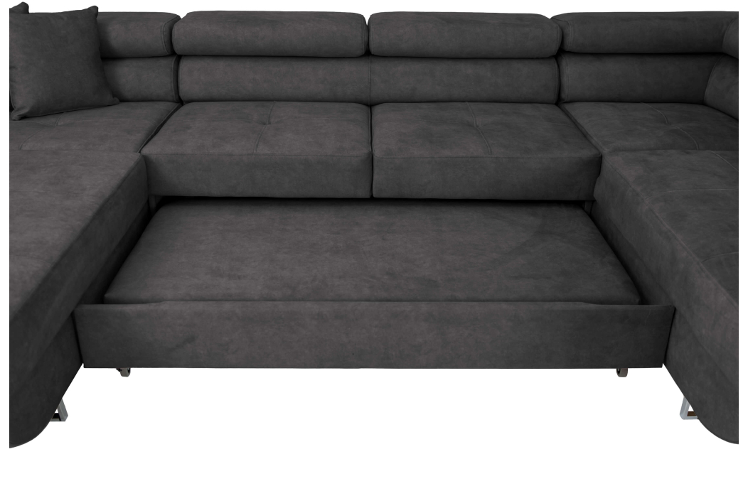 Canapé panoramique 6 places FLAVIO convertible avec 2 coffres en tissu