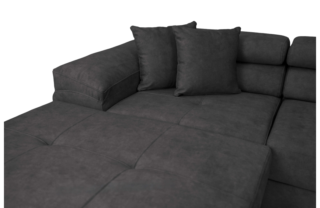 Canapé panoramique 6 places FLAVIO convertible avec 2 coffres en tissu