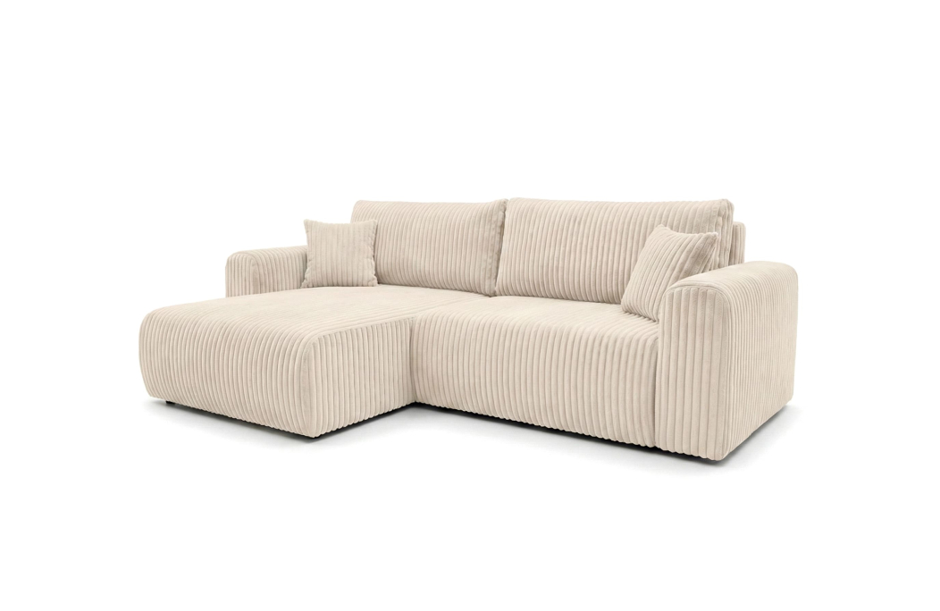 Canapé d'angle compact réversible et convertible ALYA 4 places en velours cotelé épais
