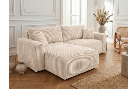 Canapé d'angle compact réversible et convertible ALYA 4 places en velours cotelé épais