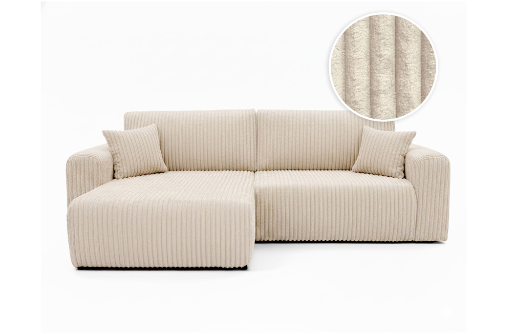 Canapé d'angle compact réversible et convertible ALYA 4 places en velours cotelé épais