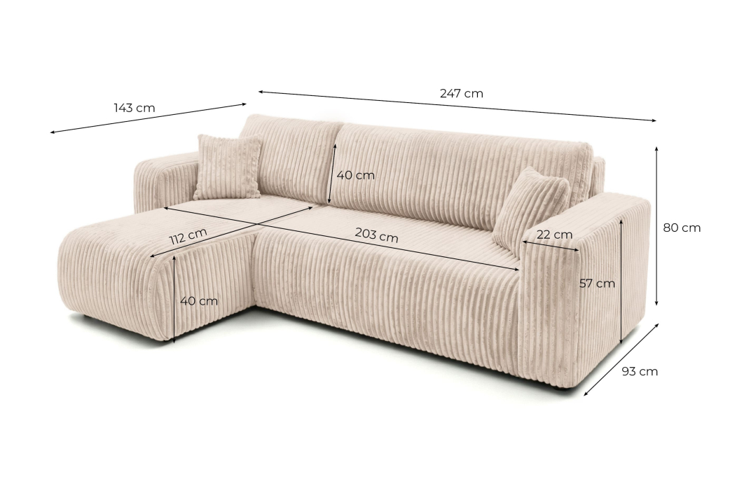 Canapé d'angle convertible et réversible 4 places ALYA en velours cotelé épais