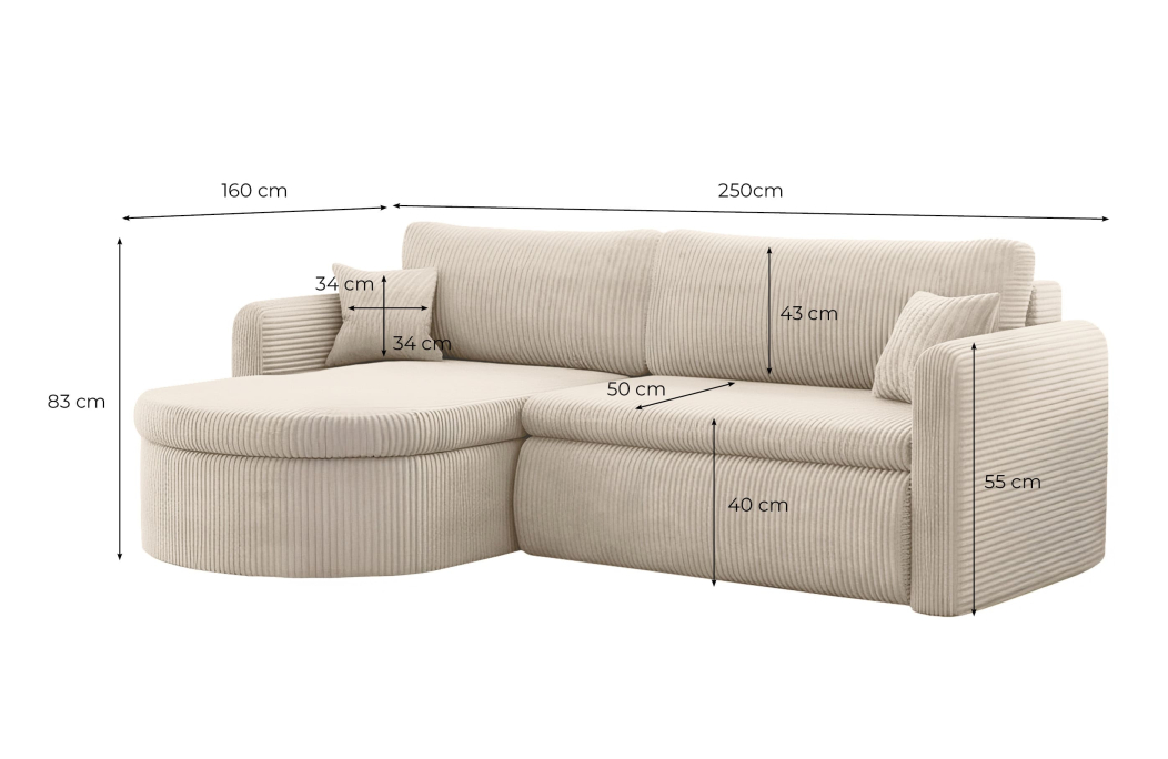 Canapé d'angle reversible convertible 4 places VERA en velours cotelé